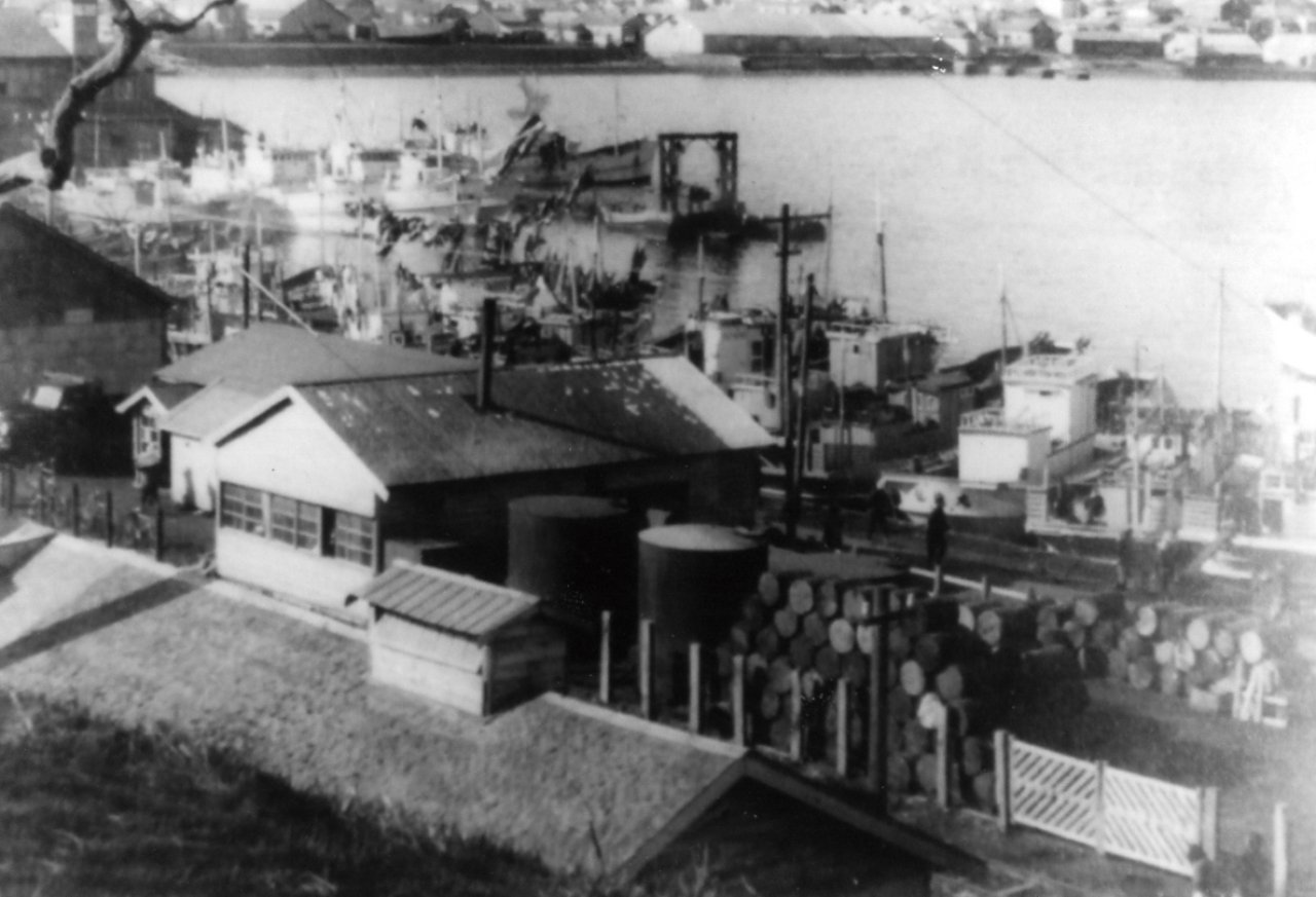 賑やかな古釜布市街地と湾 [国後島の暮らし] - 北方四島・暮らしの